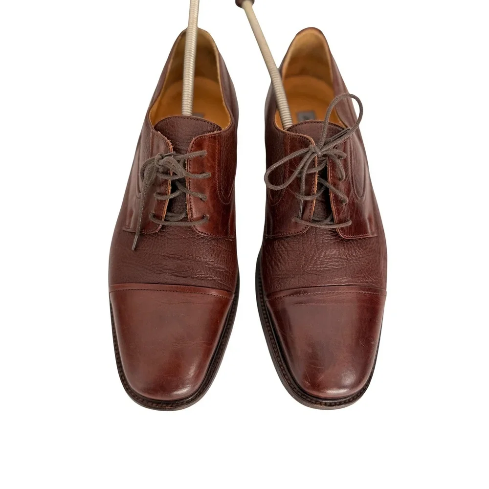 Johnston & Murphy Mens Brown Leather Cap Toe Derby Shoes Italy 15-15000 10 M